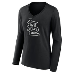 St. Louis Cardinals Women's Monochrome Personalized Name & Number Long Sleeve V-Neck T-Shirt - Black T-shirts