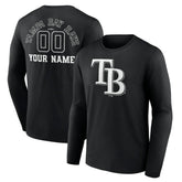 Tampa Bay Rays Monochrome Personalized Name & Number Long Sleeve T-Shirt - Black T-shirts