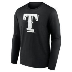Texas Rangers Monochrome Personalized Name & Number Long Sleeve T-Shirt - Black T-shirts