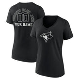 Toronto Blue Jays Women's Monochrome Personalized Name & Number V-Neck T-Shirt - Black T-shirts