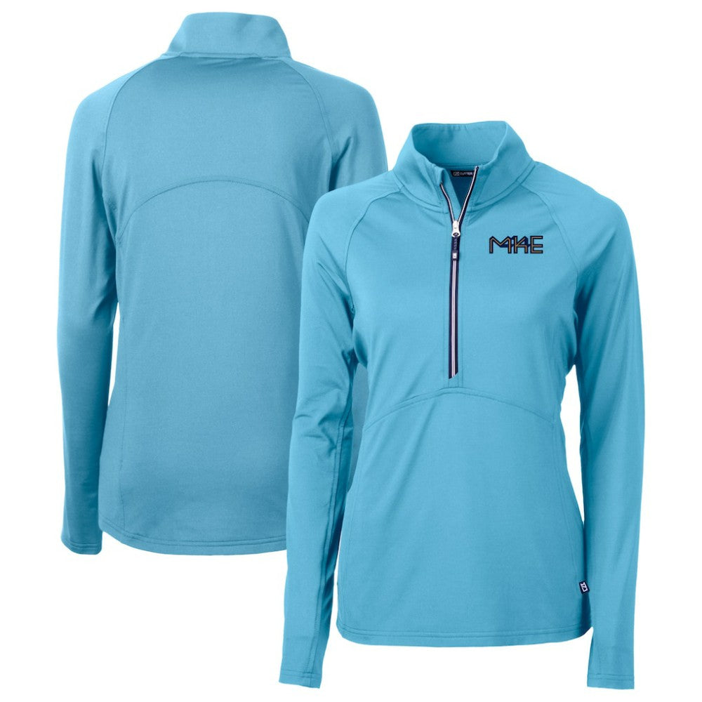 Milwaukee Brewers Cutter & Buck Women's City Connect Adapt Eco Knit Recycled Half-Zip Pullover Top - Powder Blue Pullover