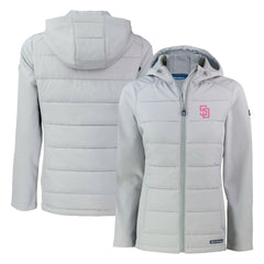 San Diego Padres Cutter & Buck Women's City Connect Evoke Hybrid Eco Softshell Recycled Full-Zip Hoodie Jacket - Gray Jackets
