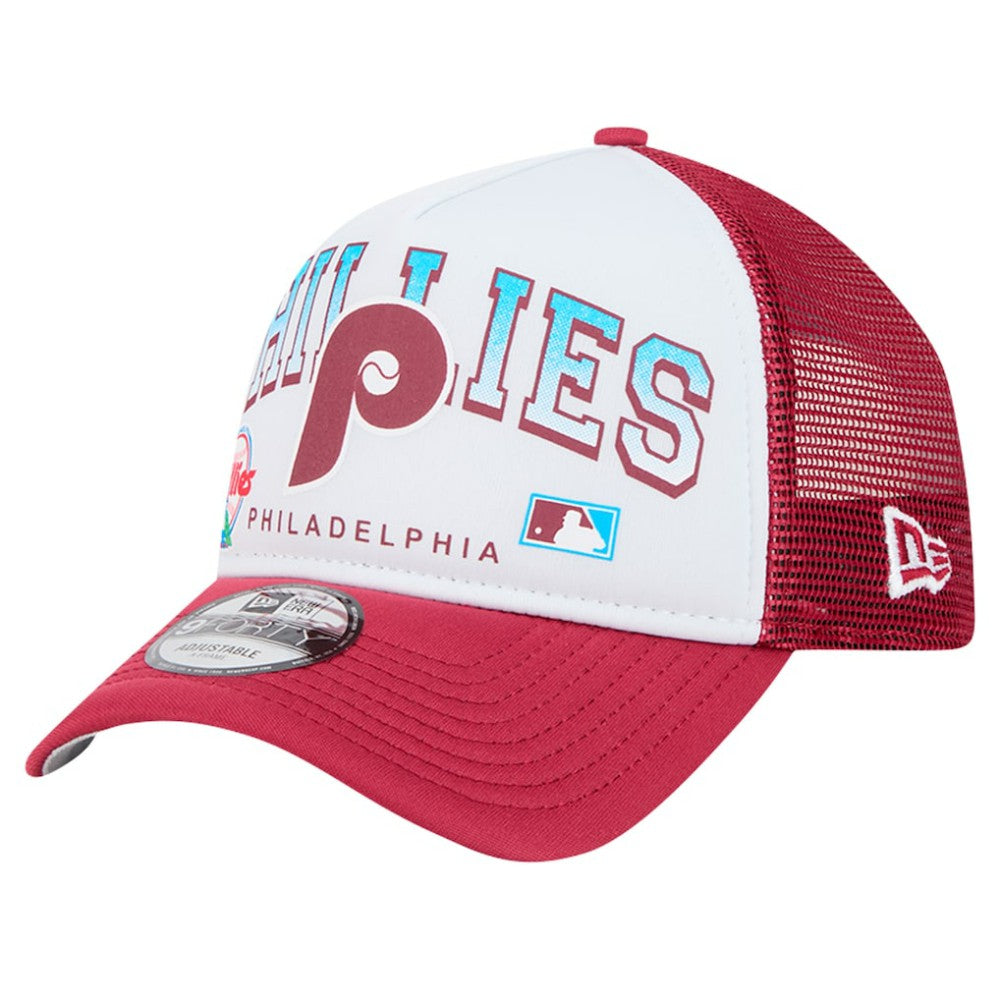 Philadelphia Phillies New Era Retro Wordmark 9FORTY A-Frame Trucker Adjustable Hat - White Hats