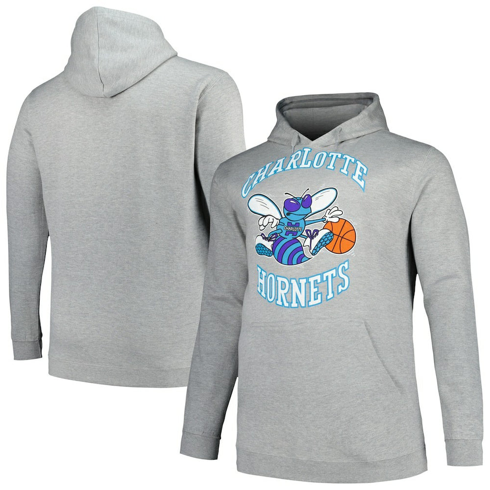 Charlotte Hornets Hardwood Classics Big & Tall Pullover Hoodie Heather Gray