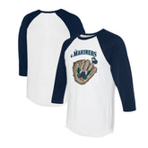 Seattle Mariners Tiny Turnip Unisex Butterfly Glove 3/4-Sleeve Raglan T-Shirt - White/Navy T-shirts