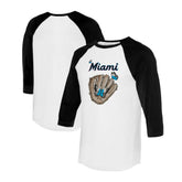 Miami Marlins Tiny Turnip Unisex Butterfly Glove 3/4-Sleeve Raglan T-Shirt - White/Black T-shirts
