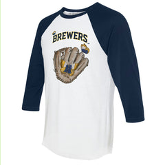 Milwaukee Brewers Tiny Turnip Unisex Butterfly Glove 3/4-Sleeve Raglan T-Shirt - White/Navy T-shirts