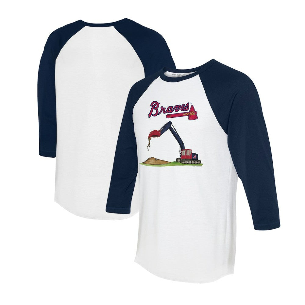Atlanta Braves Tiny Turnip Unisex Excavator 3/4-Sleeve Raglan T-Shirt - White/Navy T-shirts
