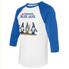 Toronto Blue Jays Tiny Turnip Unisex Gnomes 3/4-Sleeve Raglan T-Shirt - White/Royal T-shirts
