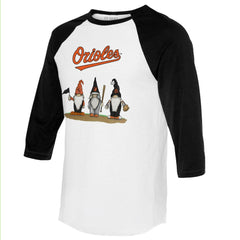 Baltimore Orioles Tiny Turnip Unisex Gnomes 3/4-Sleeve Raglan T-Shirt - White/Black T-shirts