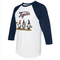 Detroit Tigers Tiny Turnip Unisex Gnomes 3/4-Sleeve Raglan T-Shirt - White/Navy T-shirts