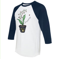 Milwaukee Brewers Tiny Turnip Unisex Lilies & Ladybugs 3/4-Sleeve Raglan T-Shirt - White/Navy T-shirts