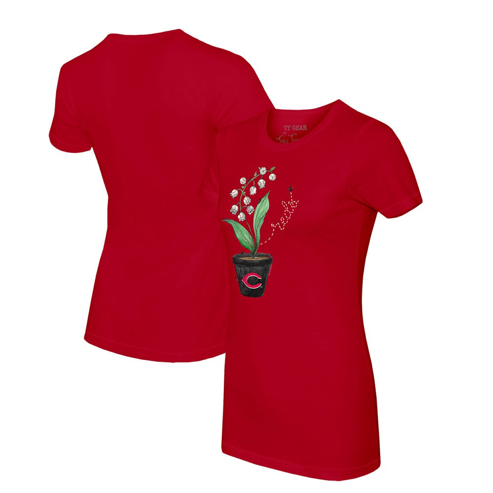 Cincinnati Reds Tiny Turnip Women's Lilies & Ladybugs T-Shirt - Red T-shirts