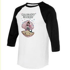Colorado Rockies Tiny Turnip Unisex Mermaid 3/4-Sleeve Raglan T-Shirt - White/Black T-shirts