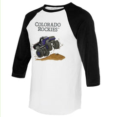 Colorado Rockies Tiny Turnip Unisex Monster Truck 3/4-Sleeve Raglan T-Shirt - White/Black T-shirts