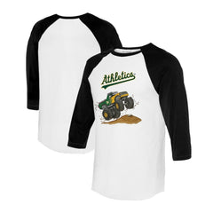 Athletics Tiny Turnip Unisex Monster Truck 3/4-Sleeve Raglan T-Shirt - White/Black T-shirts