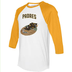 San Diego Padres Tiny Turnip Unisex Race Car 3/4-Sleeve Raglan T-Shirt - White/Gold T-shirts