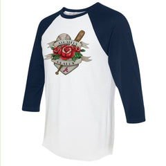 Atlanta Braves Tiny Turnip Unisex Tattoo Rose 3/4-Sleeve Raglan T-Shirt - White/Navy T-shirts