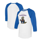 Texas Rangers Tiny Turnip Unisex Triceratops 3/4-Sleeve Raglan T-Shirt - White/Royal T-shirts