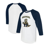 Milwaukee Brewers Tiny Turnip Unisex Triceratops 3/4-Sleeve Raglan T-Shirt - White/Navy T-shirts