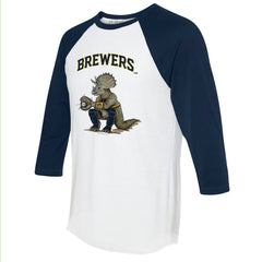 Milwaukee Brewers Tiny Turnip Unisex Triceratops 3/4-Sleeve Raglan T-Shirt - White/Navy T-shirts