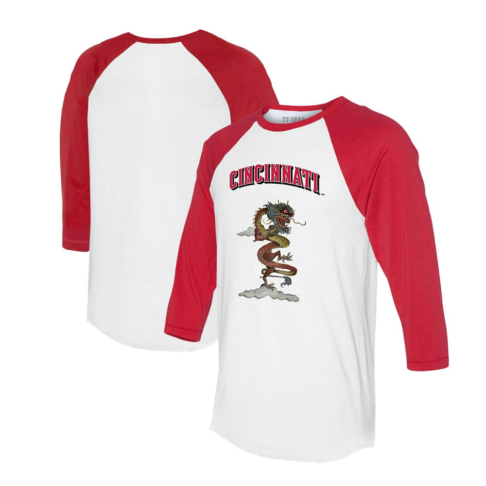 Cincinnati Reds Tiny Turnip Unisex 2024 Year of the Dragon 3/4-Sleeve Raglan T-Shirt - White/Red T-shirts