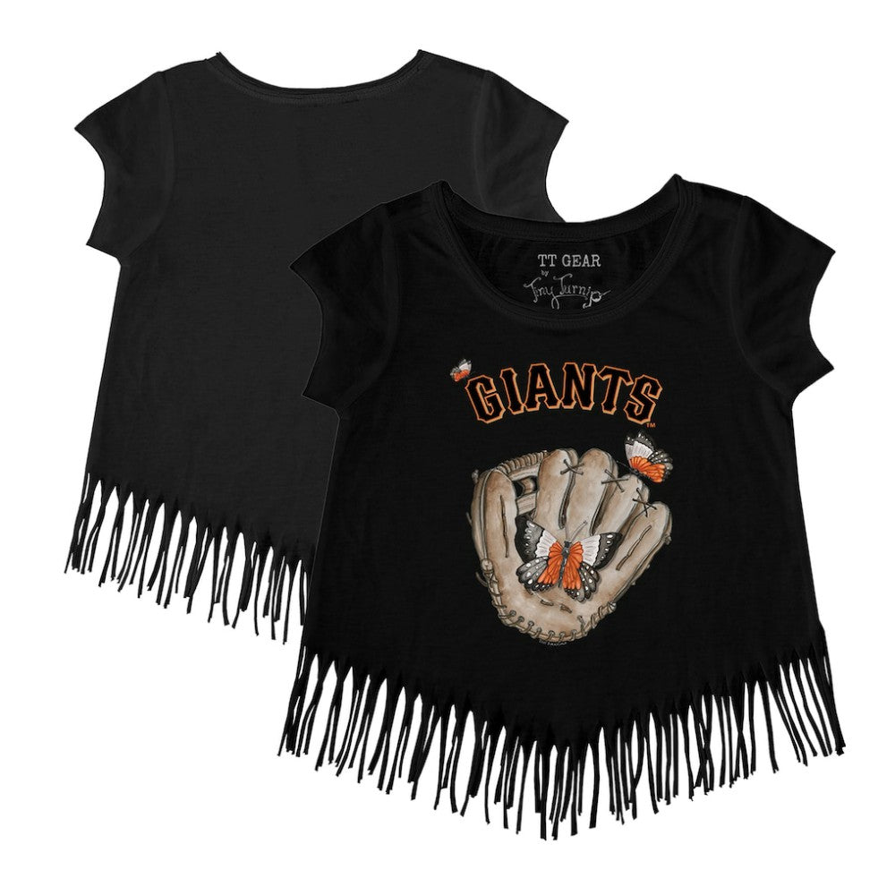 San Francisco Giants Tiny Turnip Girls Youth Butterfly Glove Fringe T-Shirt - Black T-shirts