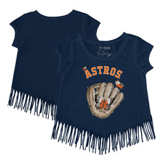 Houston Astros Tiny Turnip Girls Youth Butterfly Glove Fringe T-Shirt - Navy T-shirts