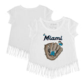 Miami Marlins Tiny Turnip Girls Youth Butterfly Glove Fringe T-Shirt - White T-shirts