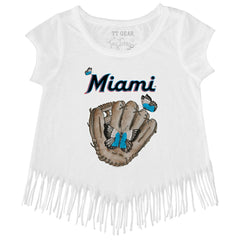 Miami Marlins Tiny Turnip Girls Youth Butterfly Glove Fringe T-Shirt - White T-shirts