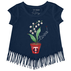 Minnesota Twins Tiny Turnip Girls Youth Lilies & Ladybugs Fringe T-Shirt - Navy T-shirts
