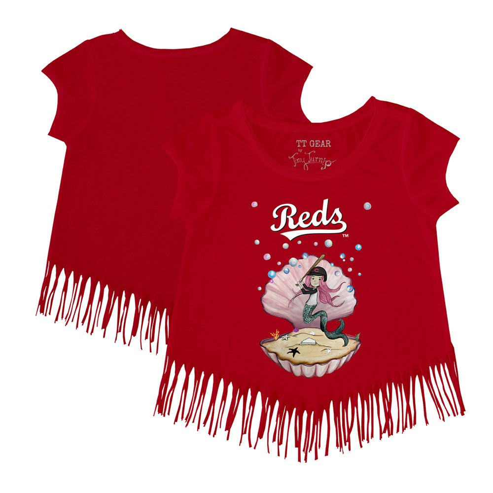 Cincinnati Reds Tiny Turnip Girls Youth Mermaid Fringe T-Shirt - Red T-shirts
