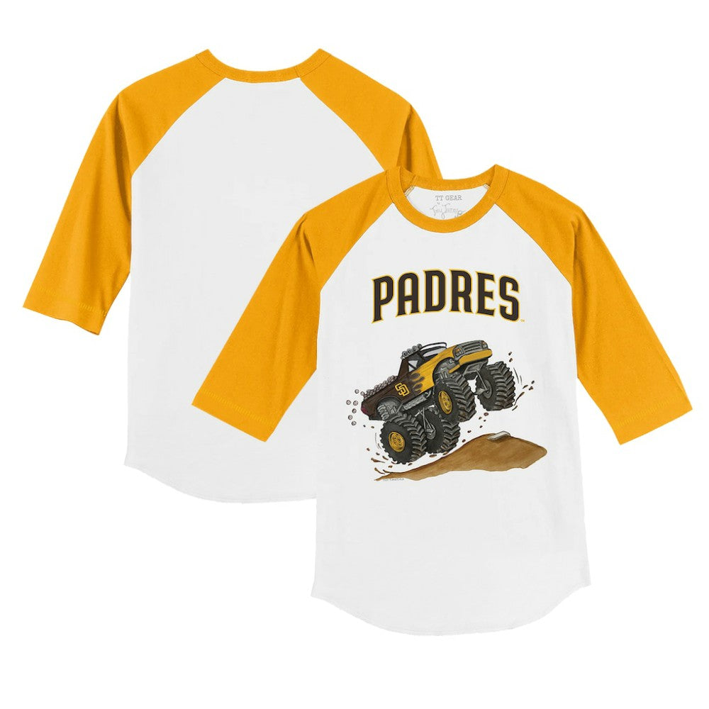 San Diego Padres Tiny Turnip Youth Monster Truck 3/4-Sleeve Raglan T-Shirt - White/Gold T-shirts