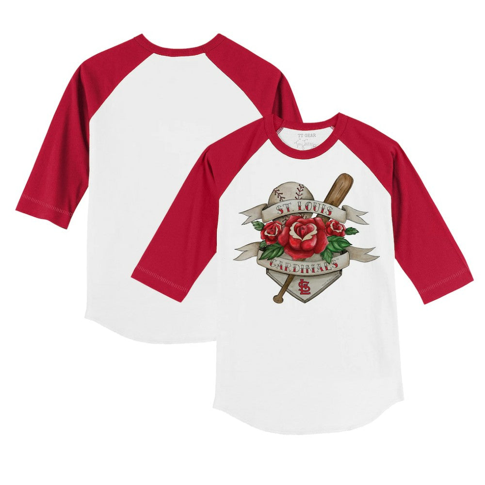 St. Louis Cardinals Tiny Turnip Youth Tattoo Rose 3/4-Sleeve Raglan T-Shirt - White/Red T-shirts