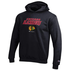 NHL Chicago Blackhawks Champion Youth Eco Powerblend Pullover Hoodie - Black