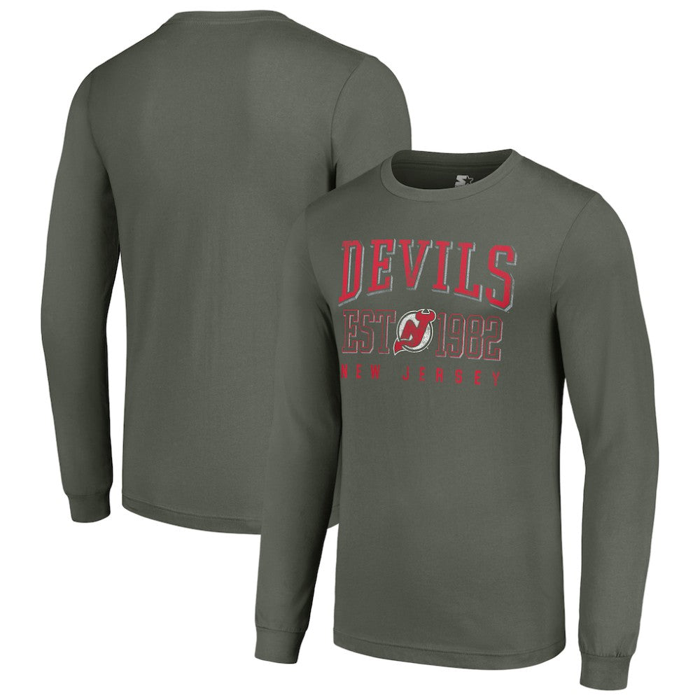 NHL New Jersey Devils Starter Retro Graphic Long Sleeve Crew T-Shirt - Green