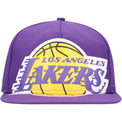 Los Angeles Lakers Oversized Puff Print Logo Golfer Snapback Hat Purple