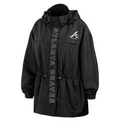 Atlanta Braves WEAR by Erin Andrews Women's Full-Zip Windbreaker Hoodie Jacket - Black Jackets