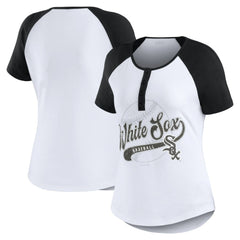 Chicago White Sox WEAR by Erin Andrews Women's Fitted Henley Raglan T-Shirt - White/Black T-shirts