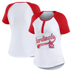 St. Louis Cardinals WEAR by Erin Andrews Women's Fitted Henley Raglan T-Shirt - White/Red T-shirts