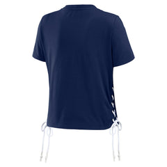 Atlanta Braves WEAR by Erin Andrews Women's Side Lace-Up Cropped T-Shirt - Navy T-shirts
