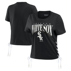 Chicago White Sox WEAR by Erin Andrews Women's Side Lace-Up Cropped T-Shirt - Black T-shirts
