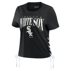 Chicago White Sox WEAR by Erin Andrews Women's Side Lace-Up Cropped T-Shirt - Black T-shirts