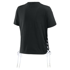 Chicago White Sox WEAR by Erin Andrews Women's Side Lace-Up Cropped T-Shirt - Black T-shirts