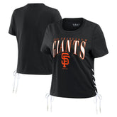 San Francisco Giants WEAR by Erin Andrews Women's Side Lace-Up Cropped T-Shirt - Black T-shirts