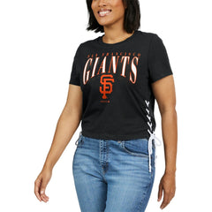 San Francisco Giants WEAR by Erin Andrews Women's Side Lace-Up Cropped T-Shirt - Black T-shirts