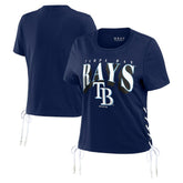 Tampa Bay Rays WEAR by Erin Andrews Women's Side Lace-Up Cropped T-Shirt - Navy T-shirts