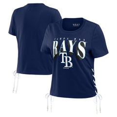 Tampa Bay Rays WEAR by Erin Andrews Women's Side Lace-Up Cropped T-Shirt - Navy T-shirts