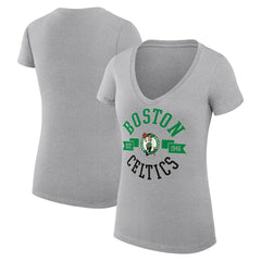 Boston Celtics G-III 4Her by Carl Banks Women's Super-Slim Fit Lightweight Large City Logo V-Neck T-Shirt Heather Gray