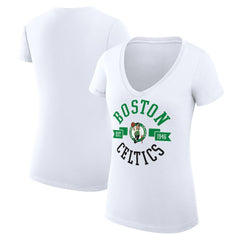 Boston Celtics G-III 4Her by Carl Banks Women's Super-Slim Fit Lightweight Large City Logo V-Neck T-Shirt White
